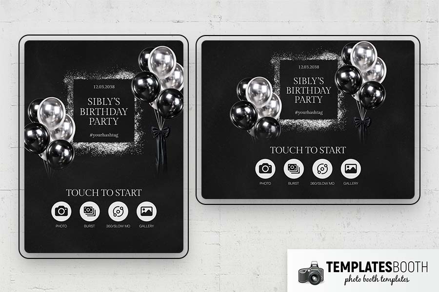 Black Silver Birthday Party Photo Booth Template Preview