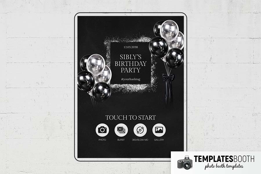 Black Silver Birthday Party Photo Booth Template Preview