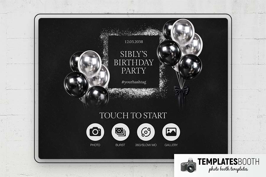 Black Silver Birthday Party Photo Booth Template Preview