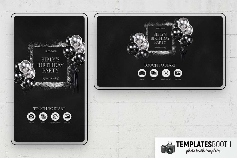 Black Silver Birthday Party Photo Booth Template Preview