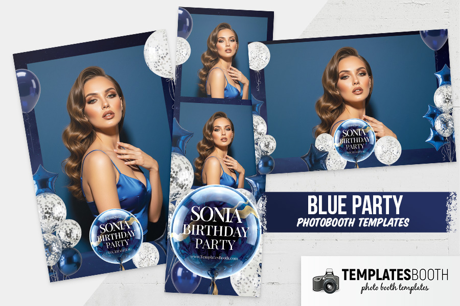 Blue Birthday Party Photo Booth Template Preview