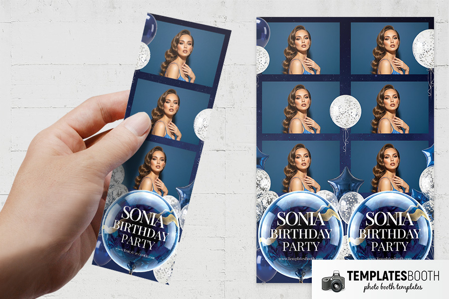 Blue Birthday Party Photo Booth Template Preview