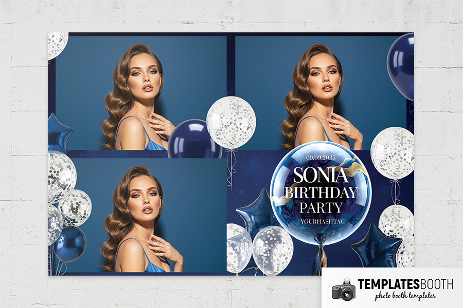 Blue Birthday Party Photo Booth Template Preview