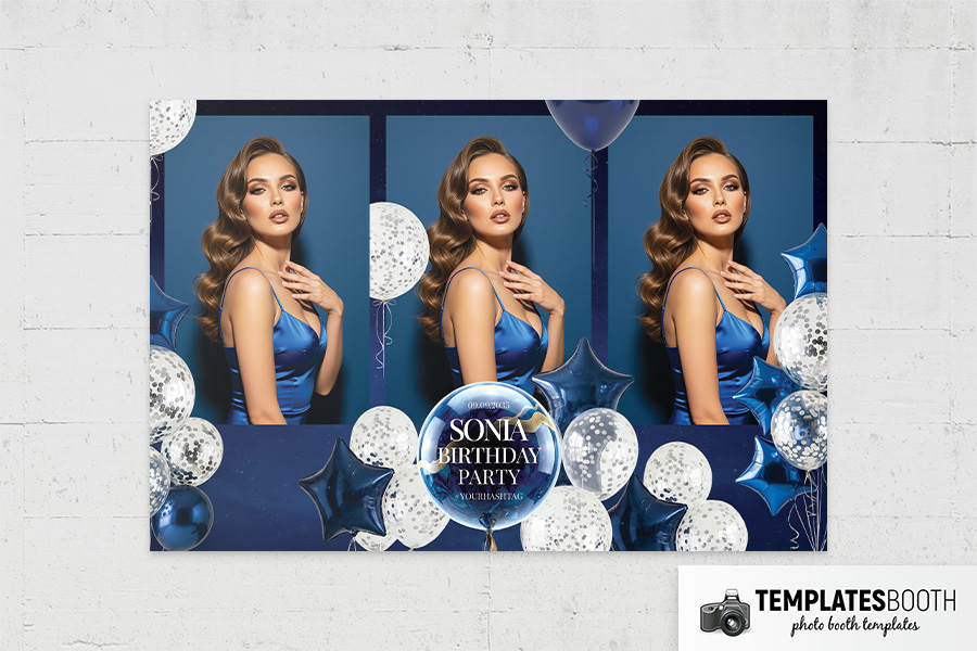 Blue Birthday Party Photo Booth Template Preview