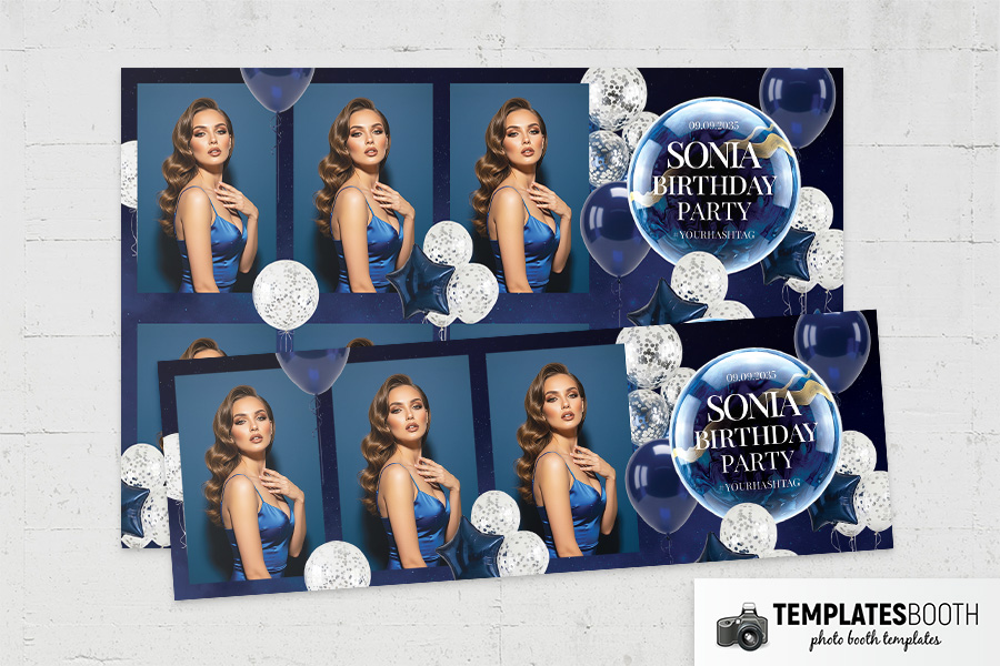Blue Birthday Party Photo Booth Template Preview