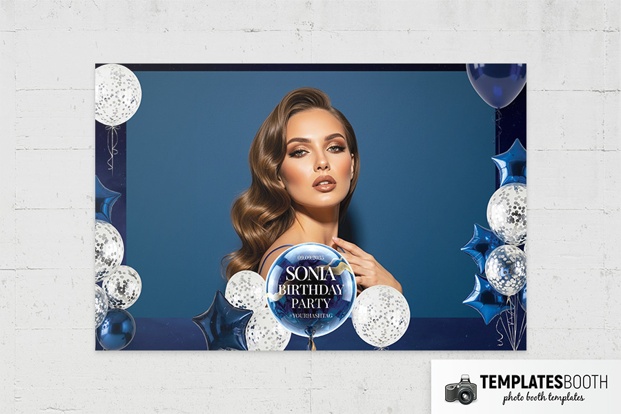 Blue Birthday Party Photo Booth Template Preview