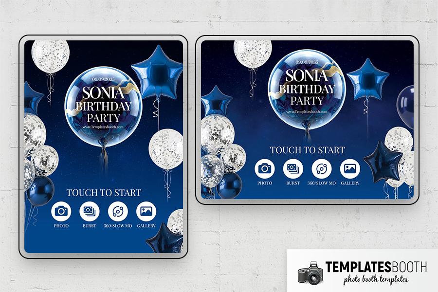 Blue Birthday Party Photo Booth Template Preview
