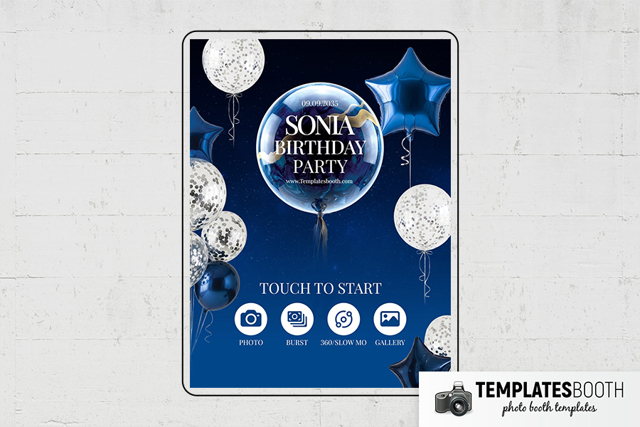 Blue Birthday Party Photo Booth Template Preview