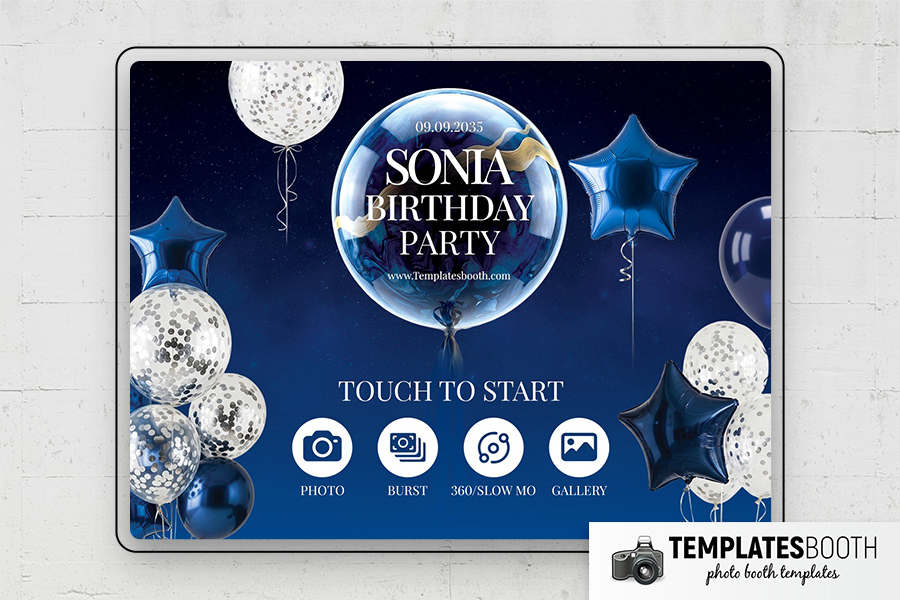 Blue Birthday Party Photo Booth Template Preview