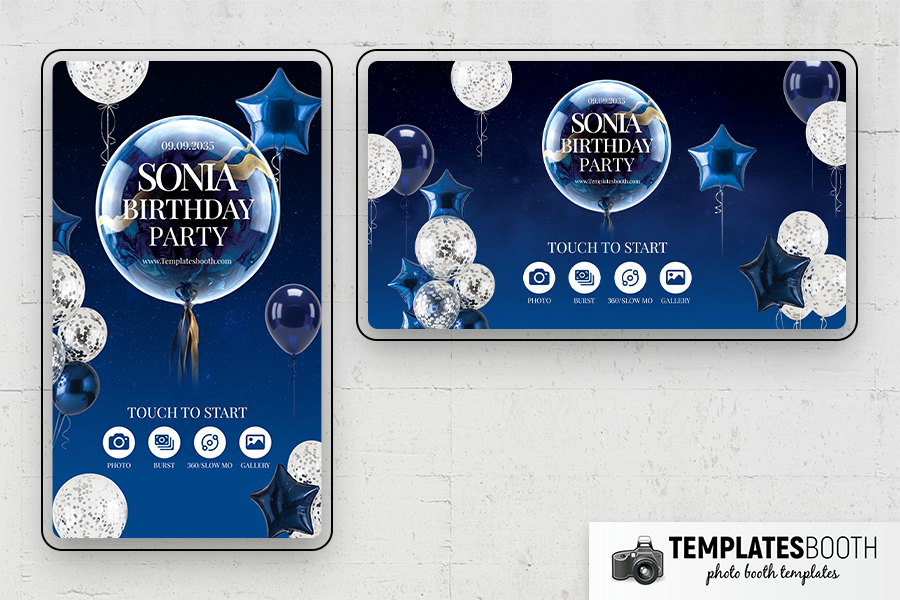 Blue Birthday Party Photo Booth Template Preview