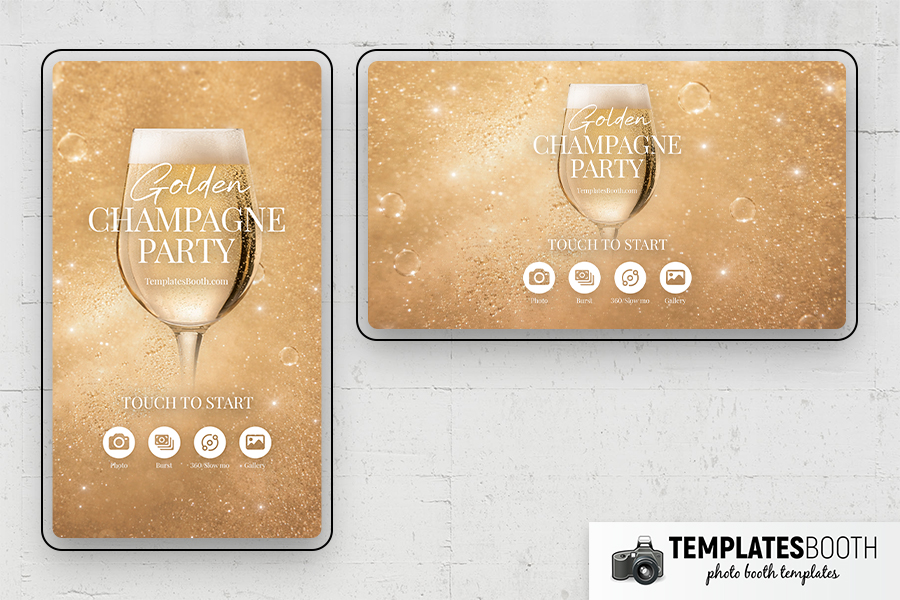 Golden Champagne Party Photo Booth Template Preview