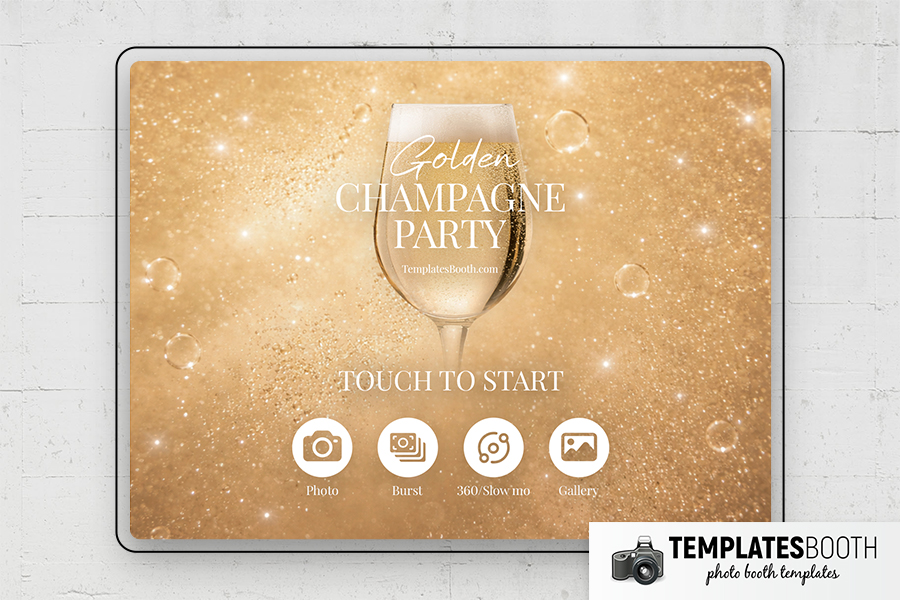 Golden Champagne Party Photo Booth Template Preview