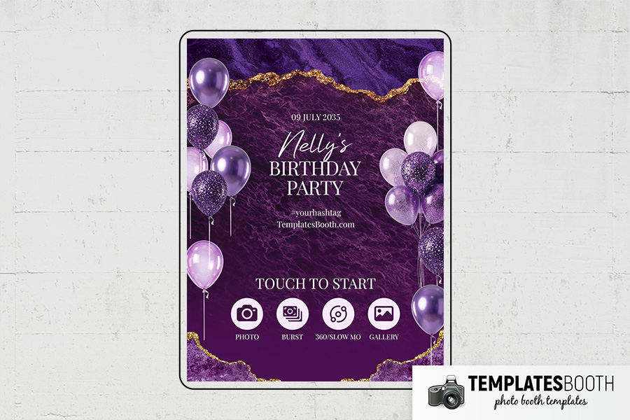 Purple Birthday Party Photo Booth Template Preview
