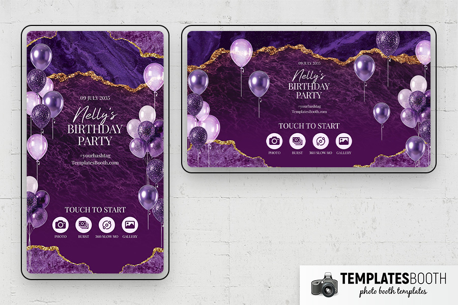 Purple Birthday Party Photo Booth Template Preview