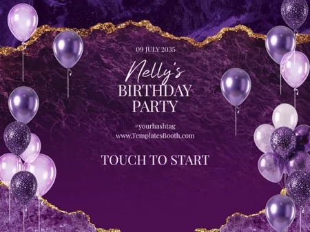 Purple Birthday Party — landscape static welcome screen