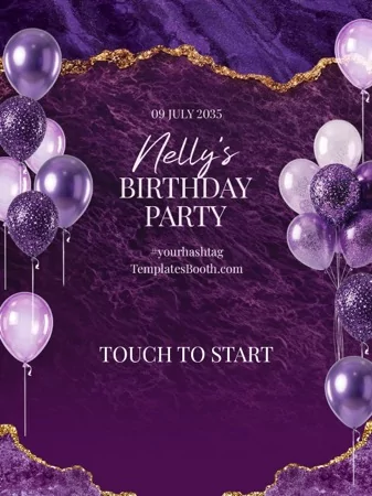 Purple Birthday Party — portrait static welcome screen