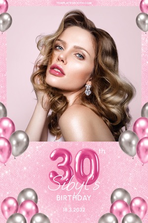 Modèle de photomaton d’anniversaire rose et argenté