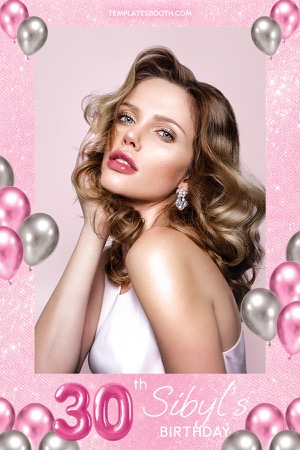 Modèle de photomaton d’anniversaire rose et argenté