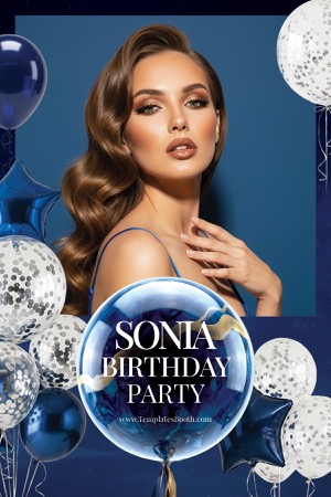 Modèle bleu de photomaton pour fête d’anniversaire
