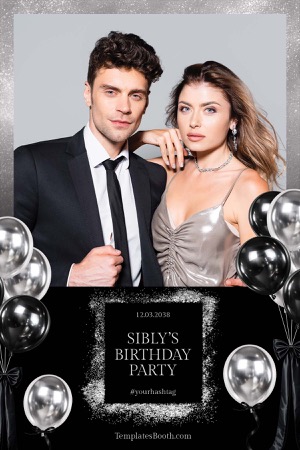 Modèle de photobooth pour fête d’anniversaire noir et argenté