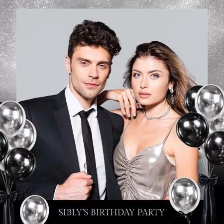 Black Silver Birthday Party Photo Booth Template