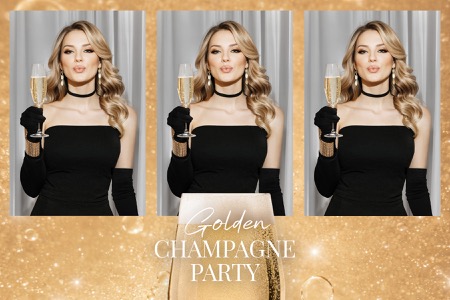 Goldene Champagner-Party-Fotobox-Vorlage