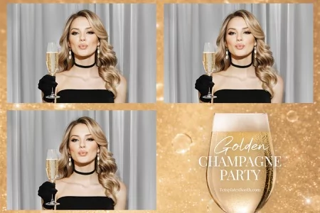 Modèle de fête champagne doré pour photobooth – Carte postale 4x6 (paysage)