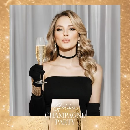 Golden Champagne Party Photo Booth Template