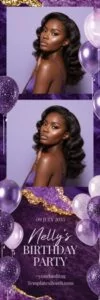 Purple Birthday Party Photo Booth Template 2x6 Strip