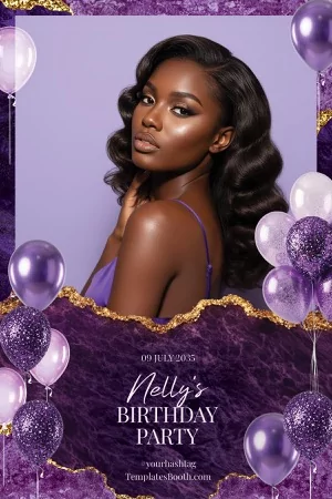 Purple Birthday Party — 4x6 portrait postcard