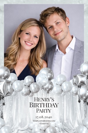Modèle de photobooth pour fête d’anniversaire argentée