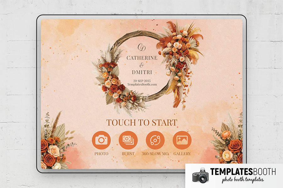 Orange Floral Party Photo Booth Template Preview