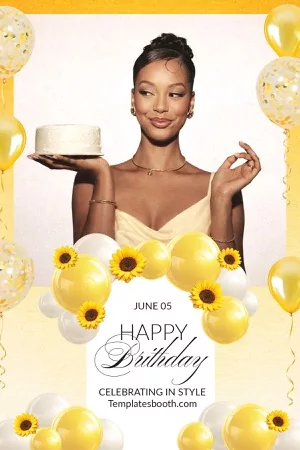 Modèle d’anniversaire jaune pour photobooth – Carte postale 4x6 (portrait)