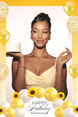 Modèle d’anniversaire jaune pour photobooth – Carte postale 4x6 (portrait)