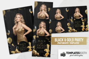 Modèle de photomaton pour fête noir et or