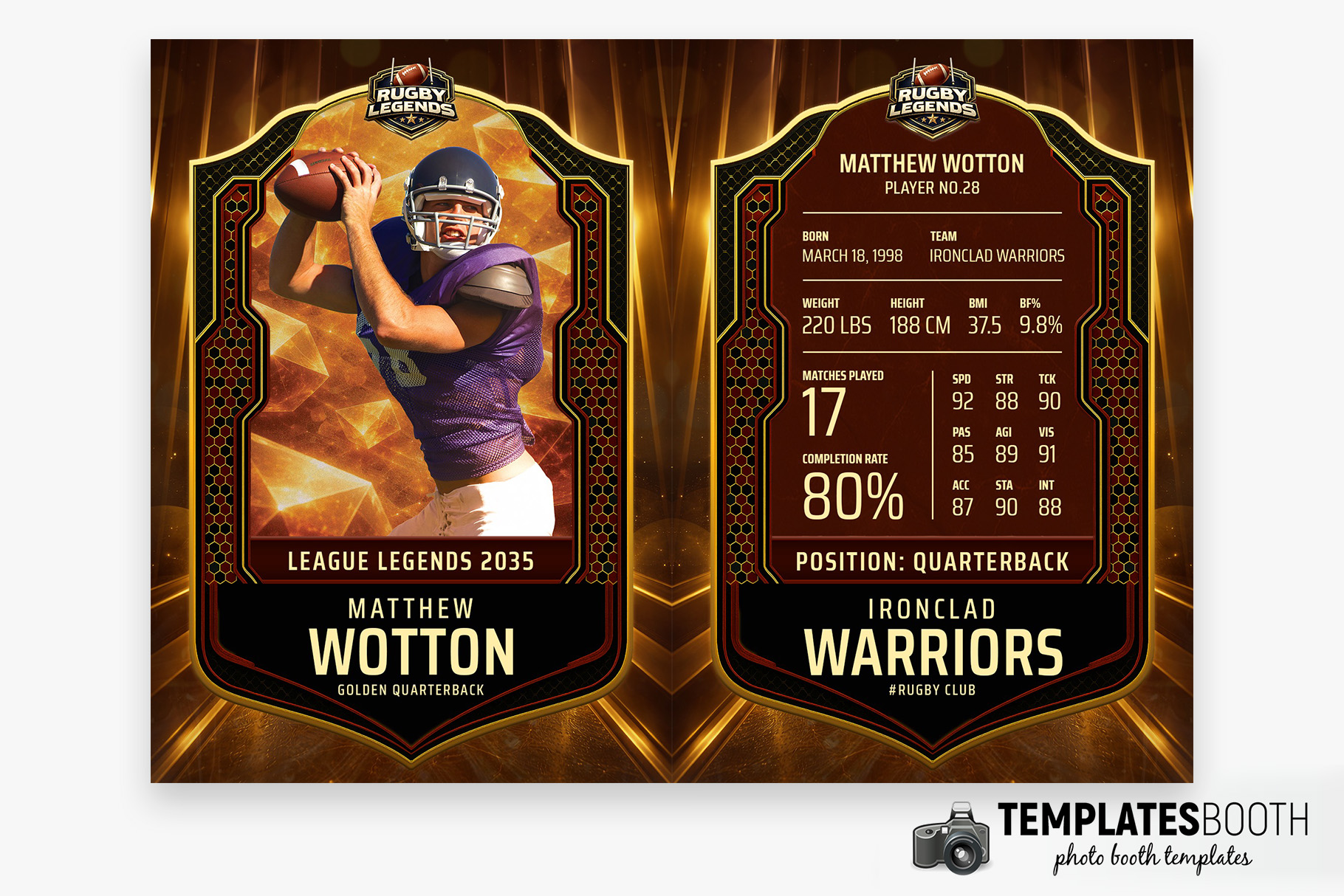 Football Trading Card Photo Booth Template Preview