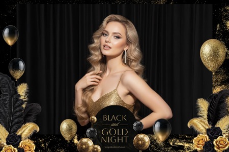 Modèle de photomaton pour fête noir et or