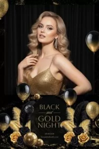 Black & Gold Party Photo Booth Template 4x6 Portrait