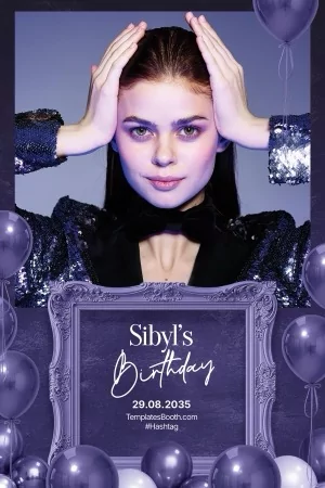 Modèle de fête violette pour photobooth – Carte postale 4x6 (portrait)