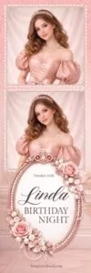 Pink Gold Birthday Photo Booth Template 2x6 Strip