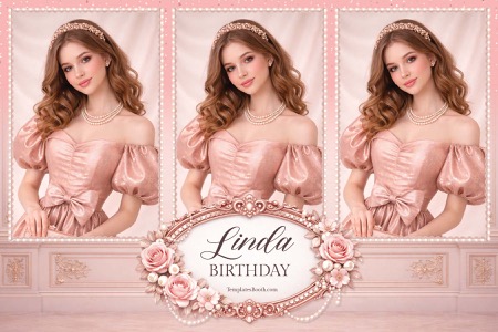 Modèle de photomaton d’anniversaire rose et or