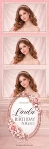 Pink Gold Birthday Photo Booth Template 2x6 Strip