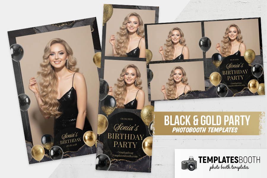 Black & Gold Party Photo Booth Template Preview