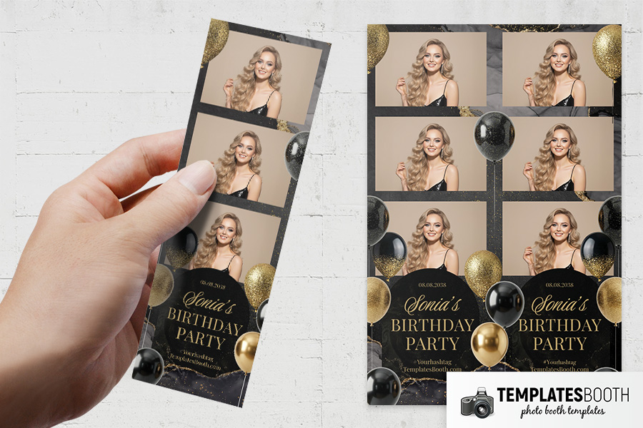 Black & Gold Party Photo Booth Template Preview