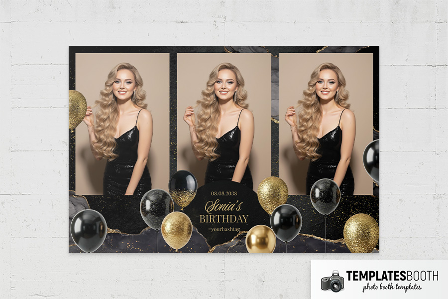 Black & Gold Party Photo Booth Template Preview