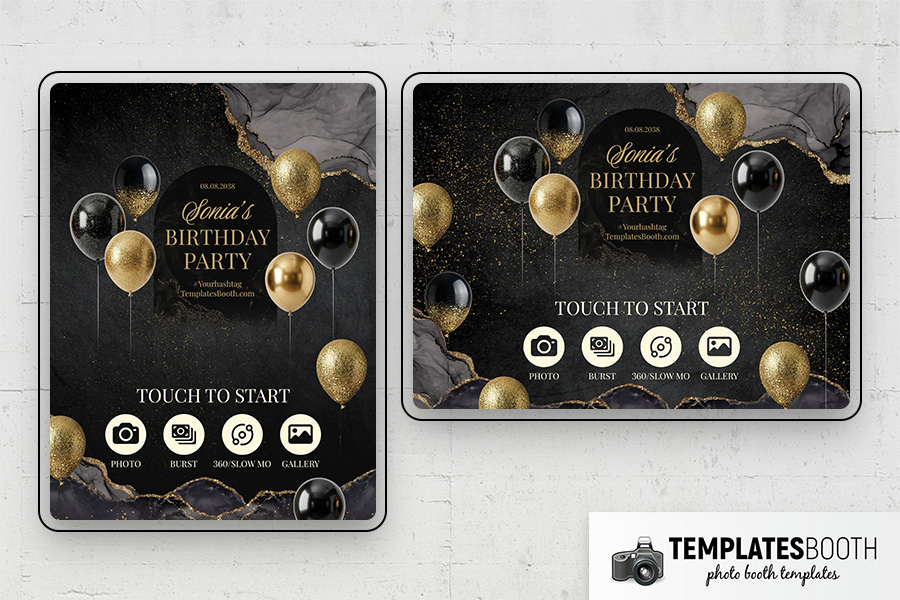 Black & Gold Party Photo Booth Template Preview
