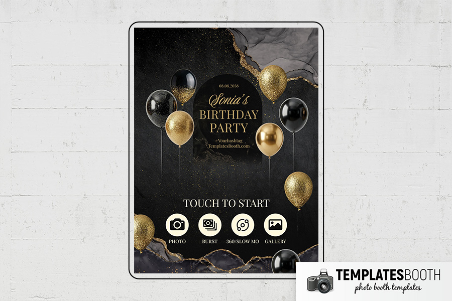 Black & Gold Party Photo Booth Template Preview