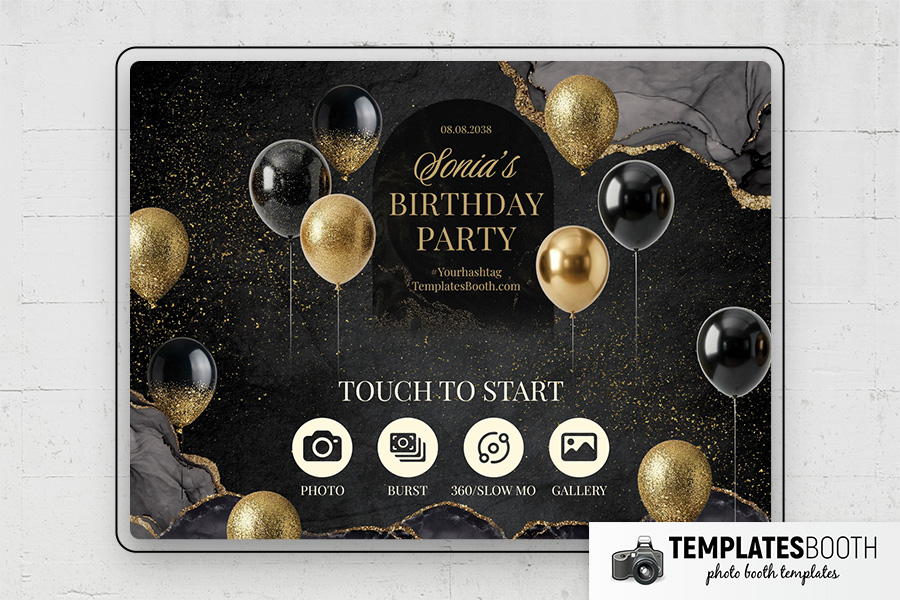Black & Gold Party Photo Booth Template Preview