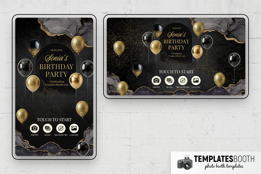 Black & Gold Party Photo Booth Template Preview