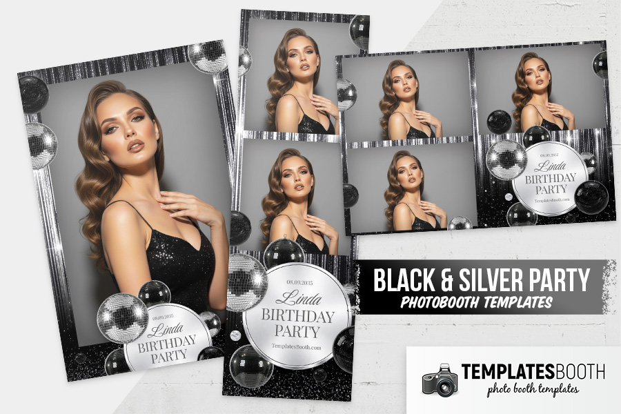 Black & Silver Party Photo Booth Template Preview